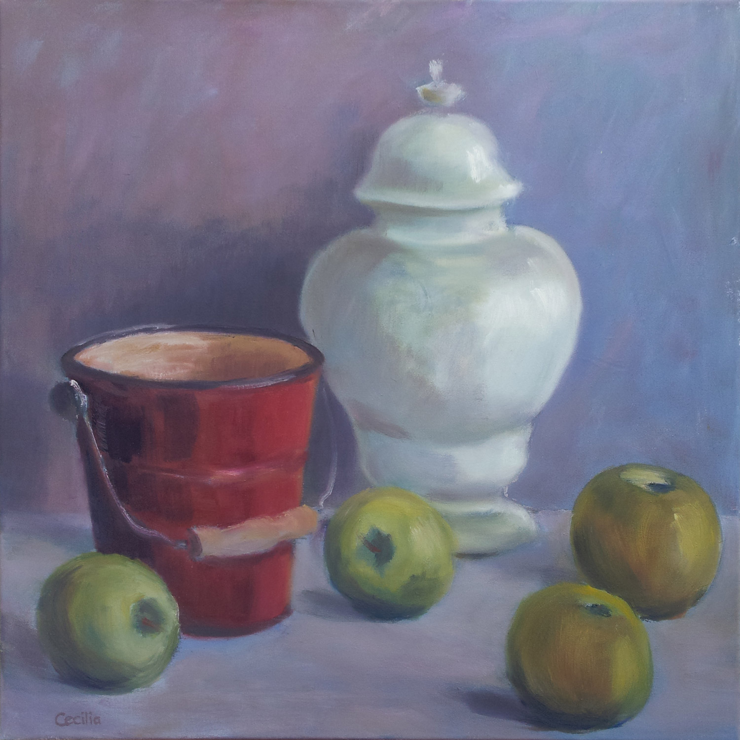 Stilleven in olieverf. Doek van 50x50 cm